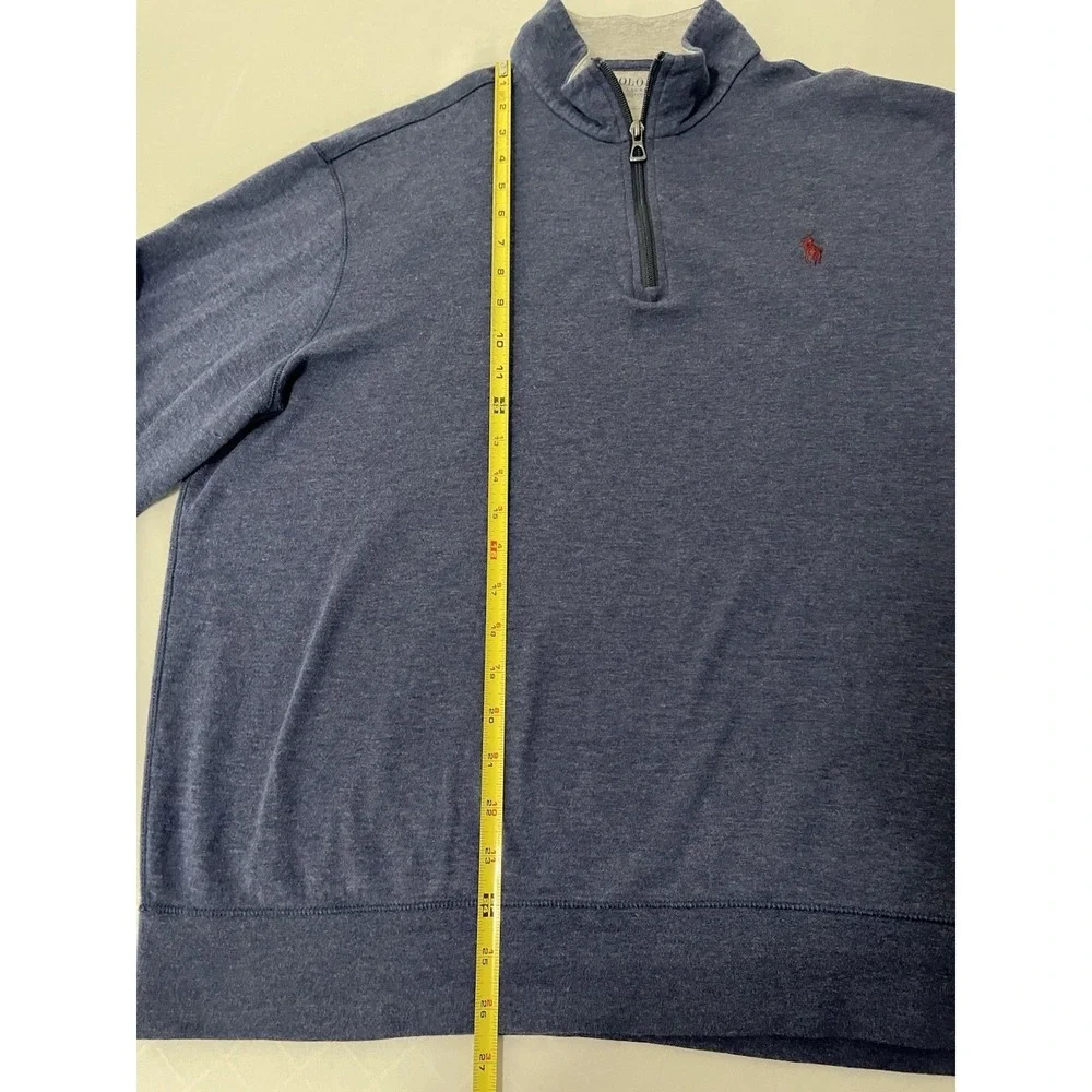 POLO RALPH LAUREN PERFORMANCE Mens Sz Large Blue Heather 1/4 Zip Cotton Pullover
